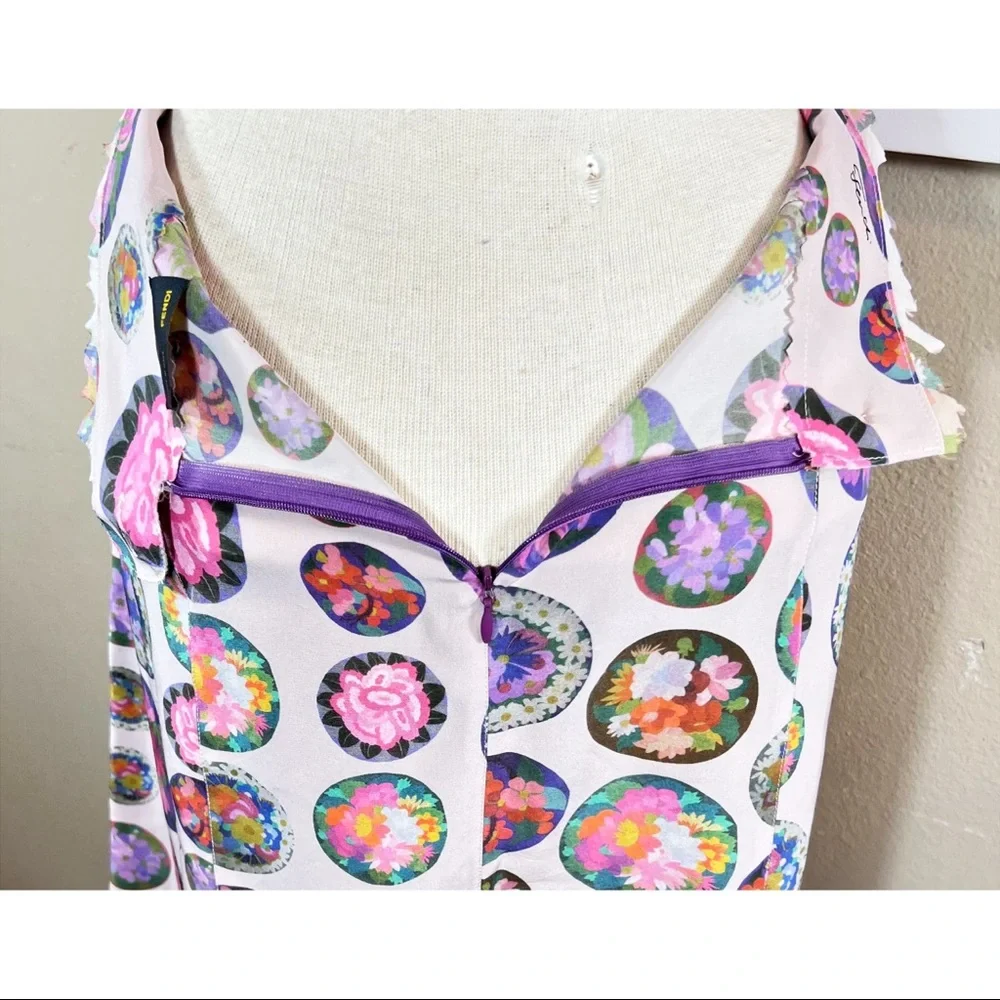 Fendi Colorful 100% Silk Midi Logo Skirt W/ Jagged Trim